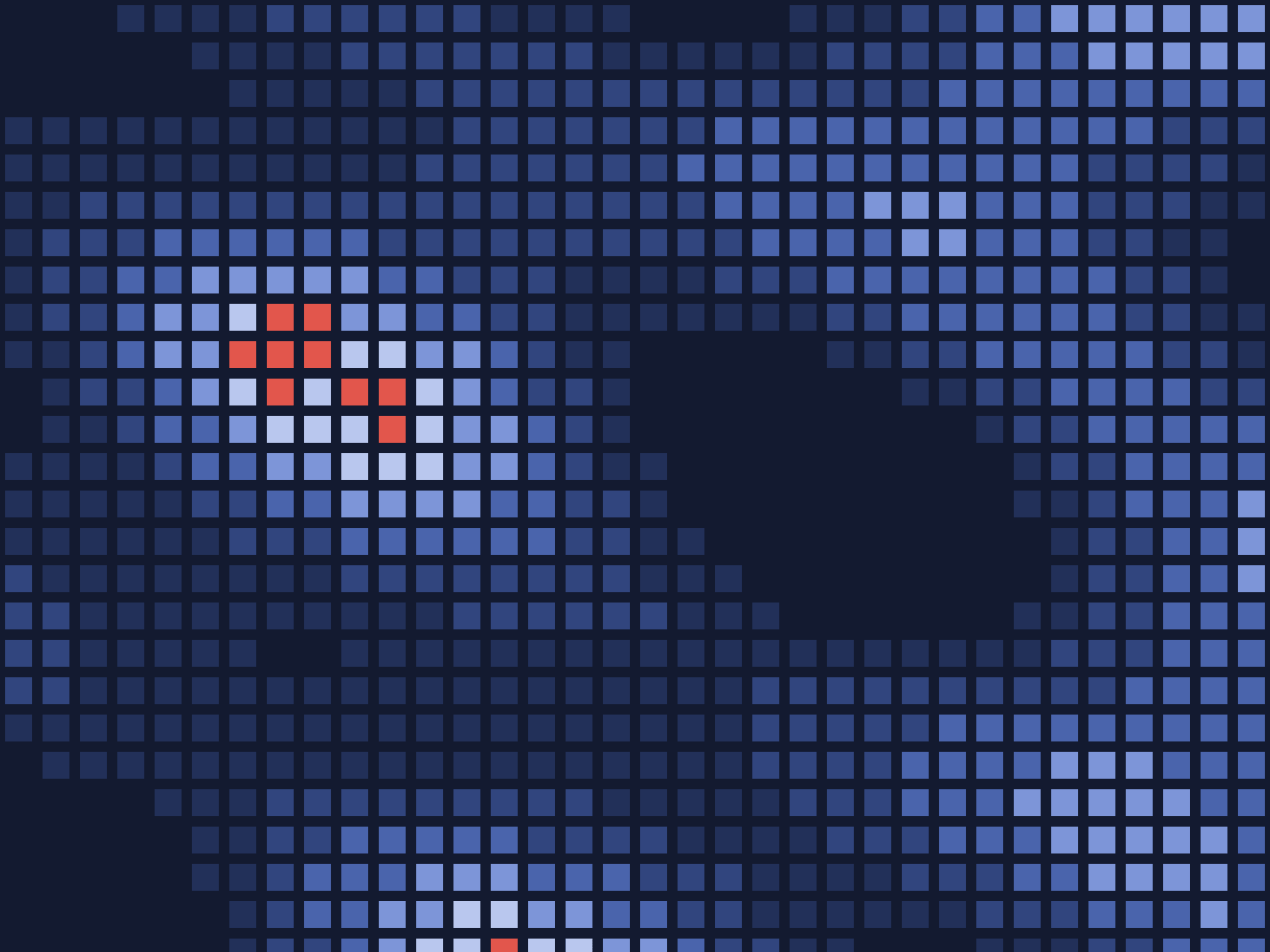 A dense field of small squares in deep blue, brighter toward the centre.